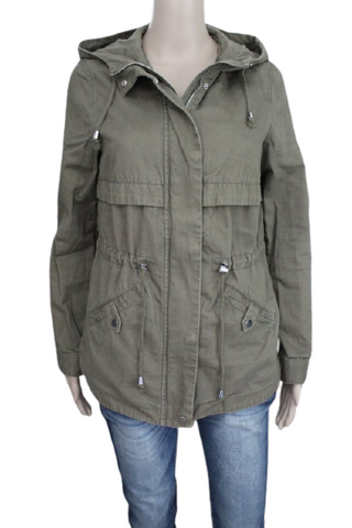 H&M khaki színű, derékban szűkíthető átmeneti kabát, XS-es