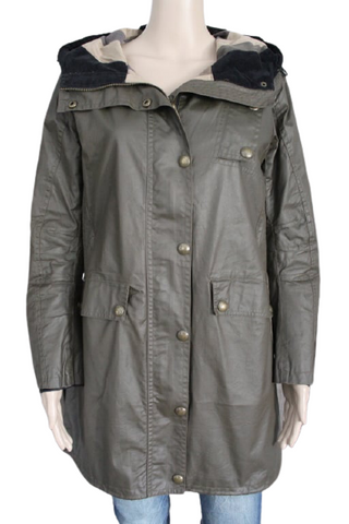 Luxus márka! Belstaff enyhén fényes, vízlepergetős anyagú, derékban szűkíthető átmeneti kabát, UK12/40-es