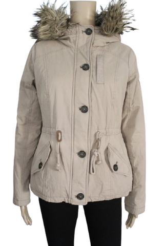 Hollister derékban szűkíthető kabát kapucnijáról lepatentolható szőrmével, S-es