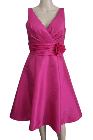 BHS Wedding Collection szép tartású, tüllös alsószoknyás, levehető applikált virággal díszített, fukszia színű alkalmi ruha, UK12/40-es